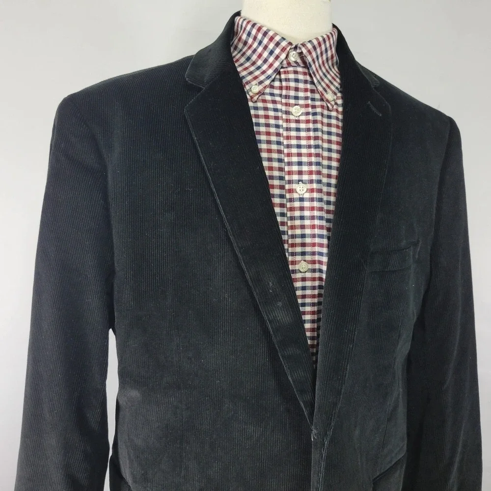 Saddlebred Men's Sport Coat Blazer‎ Two Button Black Corduroy Cotton Size 48L